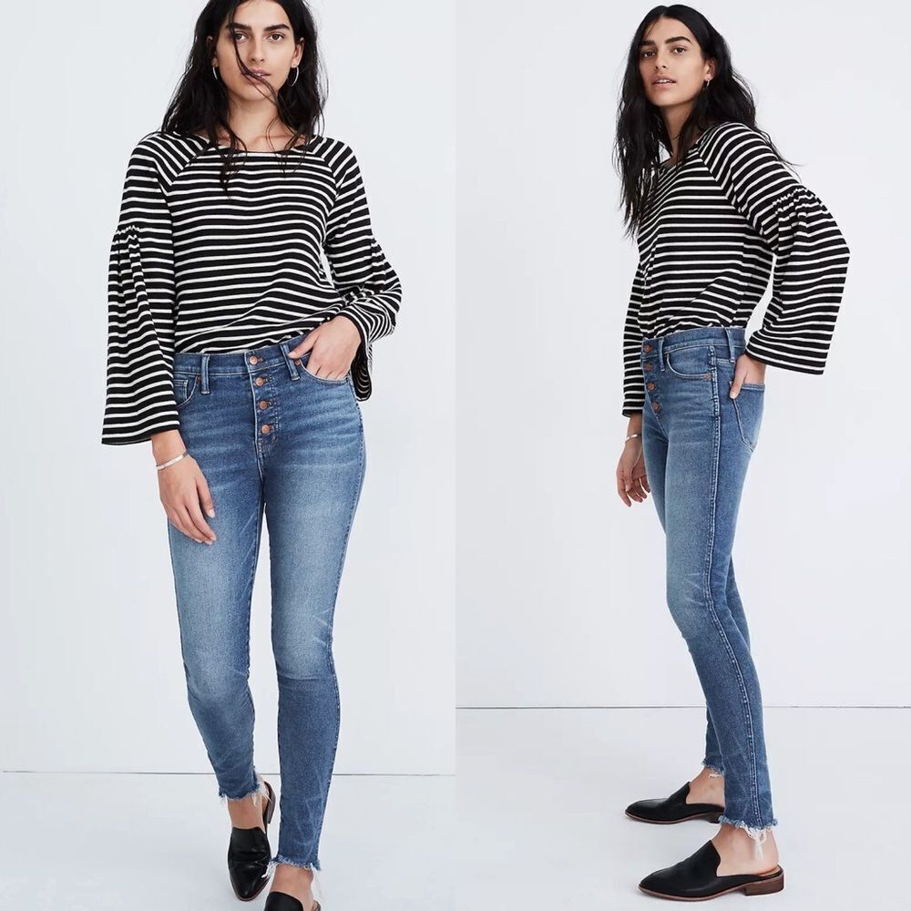 Madewell 10” high rise skinny frayed hem jeans
